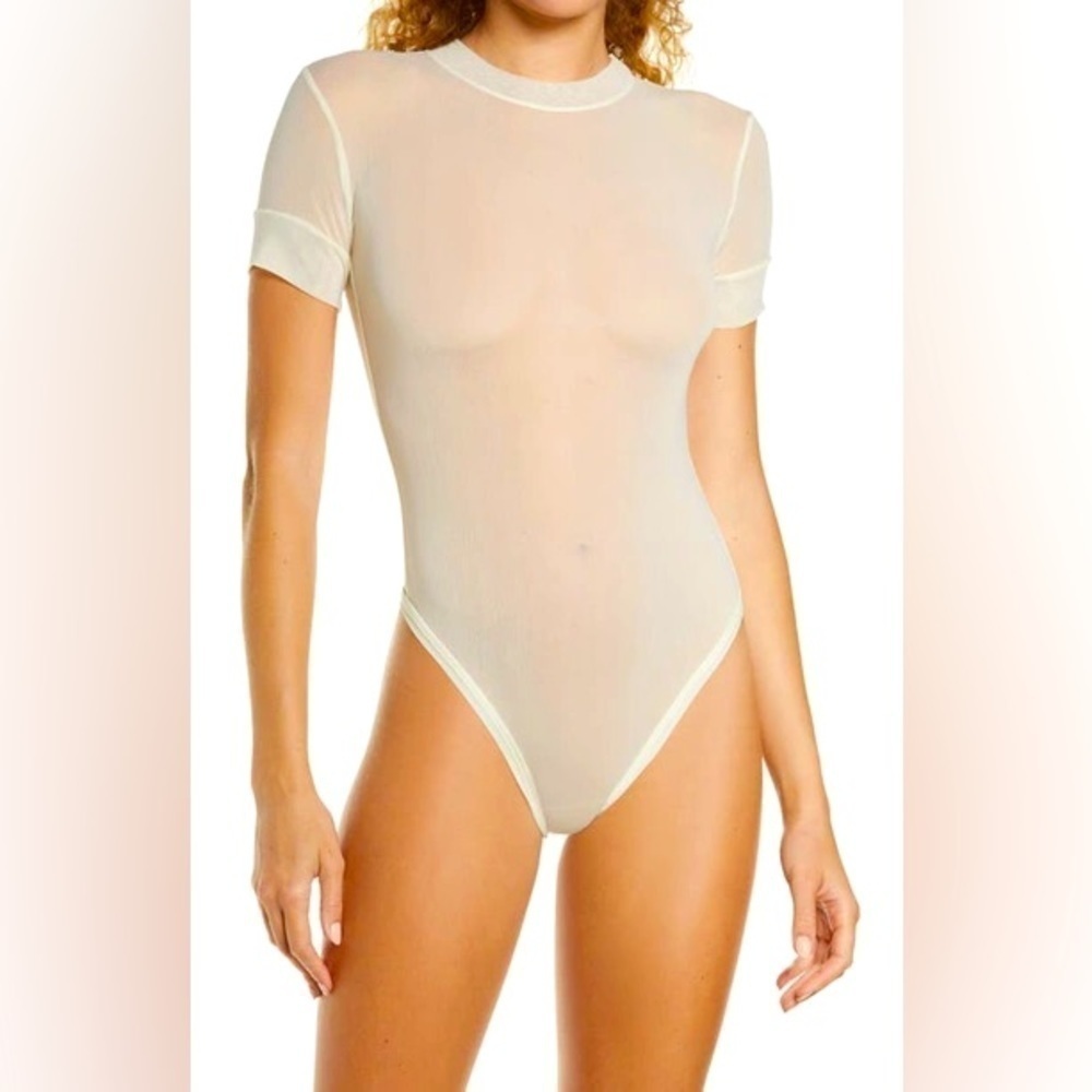 NWT SKIMS Off-White Summer Mesh T-Shirt Bodysuit Bone 2X